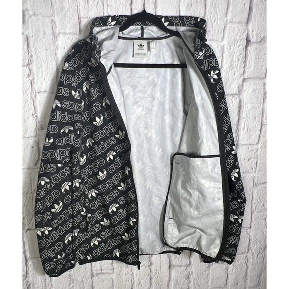 ADIDAS Monogram Windbreaker Raincoat Hooded Track Jacket Mens Black Size S - Picture 2 of 10